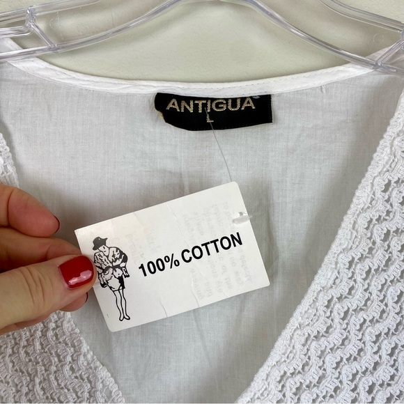 Antigua White blue embroidered swim cover up or tunic top size L - Picture 7 of 11